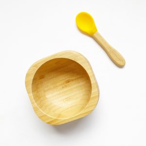 Miseczka bambusowa z przyssawką i łyżeczką ECORASCALS żółta